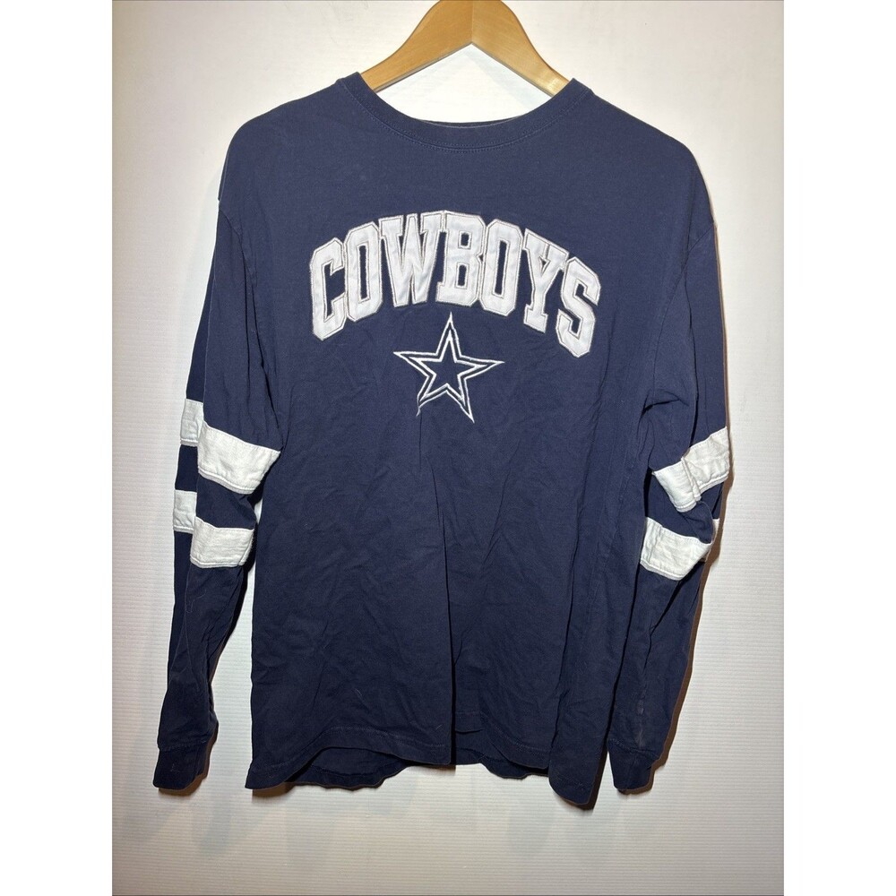 Large Mens DALLAS COWBOYS NFL Blue White Long Sleeve Team App Classic Y2K
